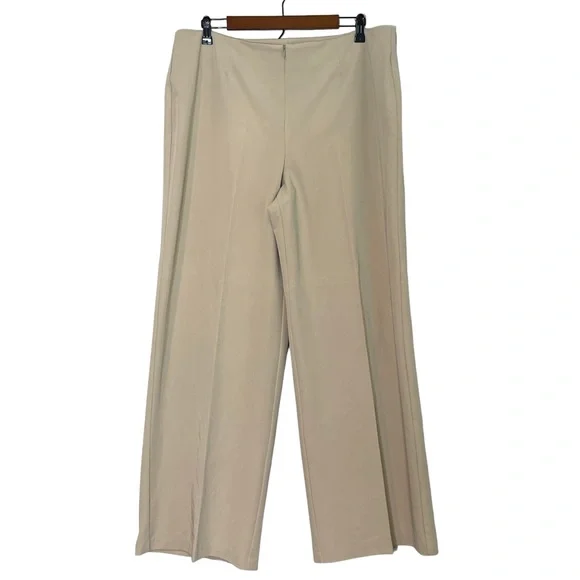 Soft Surroundings Straight Wide Leg Trousers Size 18 Beige Stretch Professional - Picture 1 of 9